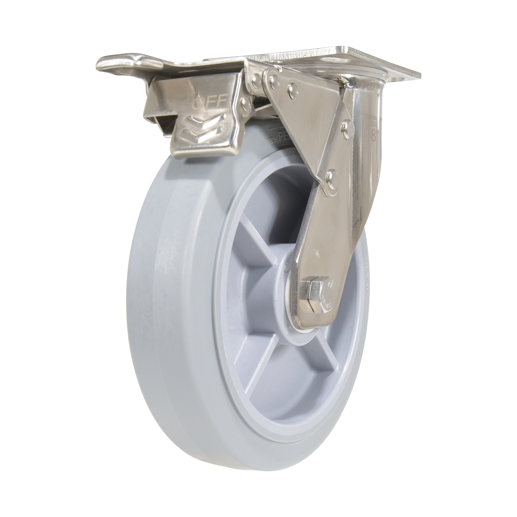 Vestil Thermoplastic Rubber Swivel With Total Brake Caster 8 In. Diameter x 2 In. Width 675 Lb. Capacity Gray